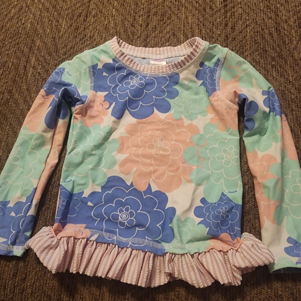RuffleButts Pastel Petals Rash Guard Swimsuit